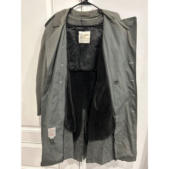 London Fog Mens Black Double Breasted Trench Coat Removable Lining Size 42 Short - Picture 6 of 9